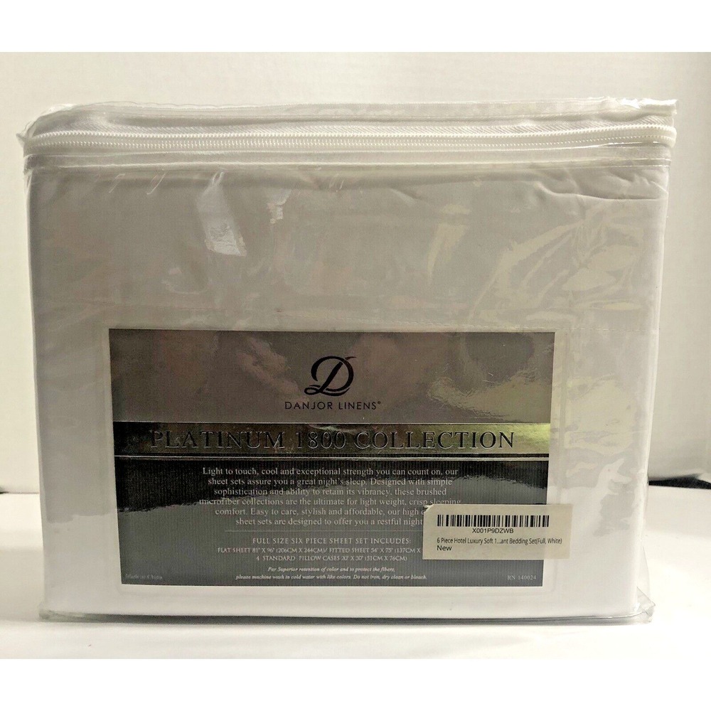 NIB Danjor Linens Platinum 1800 Collection‎ White 6pc Sheet Set - Full